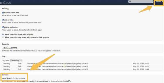 Vérification de la version installée de Owncloud