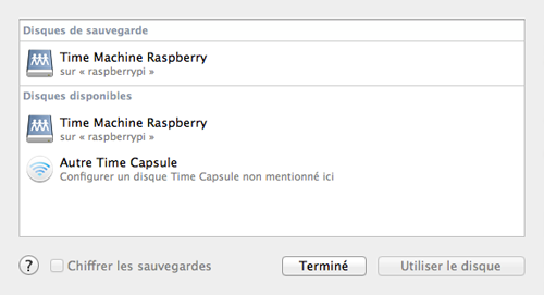 Choix du disque sous Time Machine
