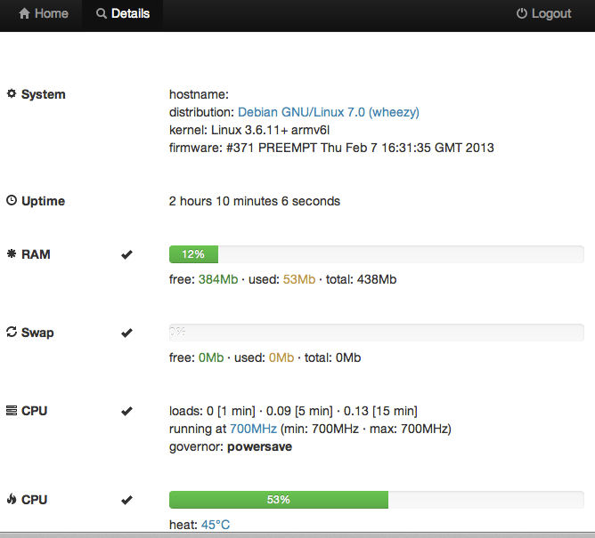 Nouvelle version de Raspcontrol sous Nginx - Page de détail